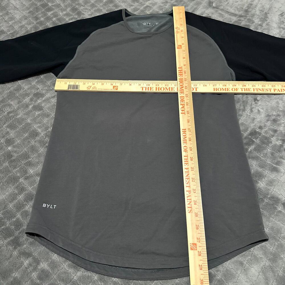 BYLT Shirt Men Medium M Black Gray Drop Cut Lux Baseball 3/4 Sleeve Performance - Picture 4 of 6